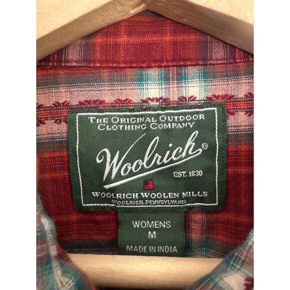 Woolrich Red Green White Plaid Pearl Snap Button Cotton Blouse Shirt Size Medium - Picture 7 of 10